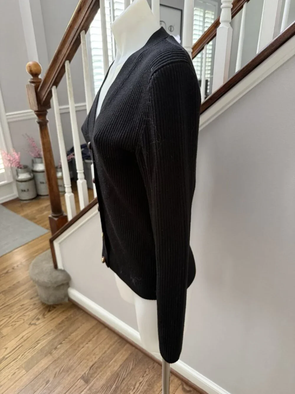 Tory Burch 100% Merino Wool Ribbed Gold Button Cardigan Small